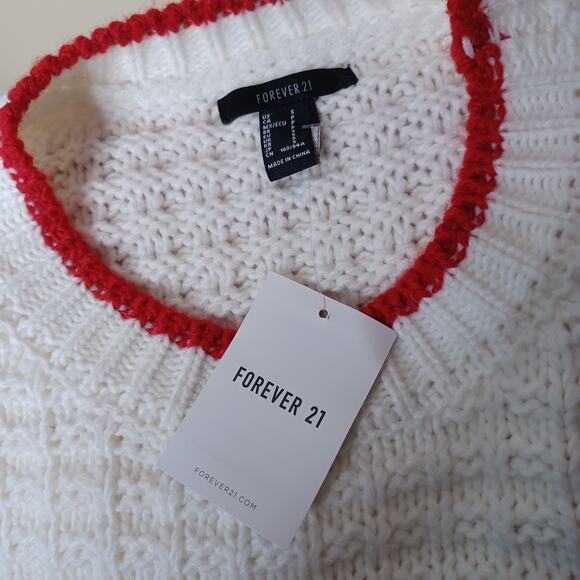 Forever 21 Red Heart Sweater Chunky Knitted Oversized Snow Fall Pullover Size S - Picture 3 of 7